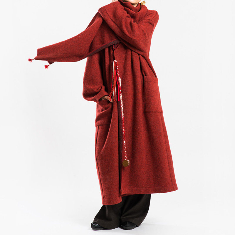 城市山民UrbanTribe2025冬女式羊毛色织可拆卸围巾大衣CF59049