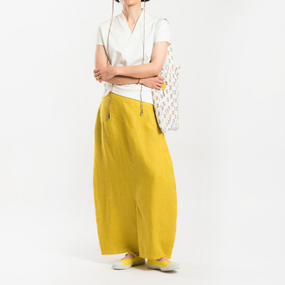 城市山民UrbanTribe女式亚麻酵素洗香蕉廓形半裙CF89171