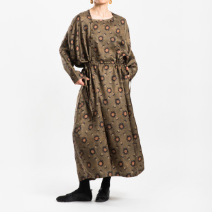 城市山民UrbanTribe女式铜氨印花偏襟抽腰连衣裙CF99173