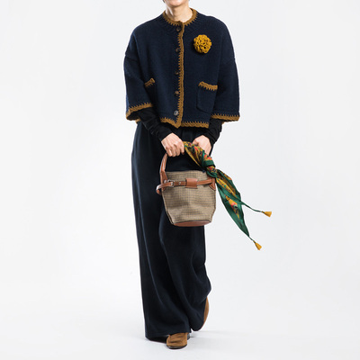 城市山民UrbanTribe2026春女式羊毛针织手工钩边短开衫CF39235