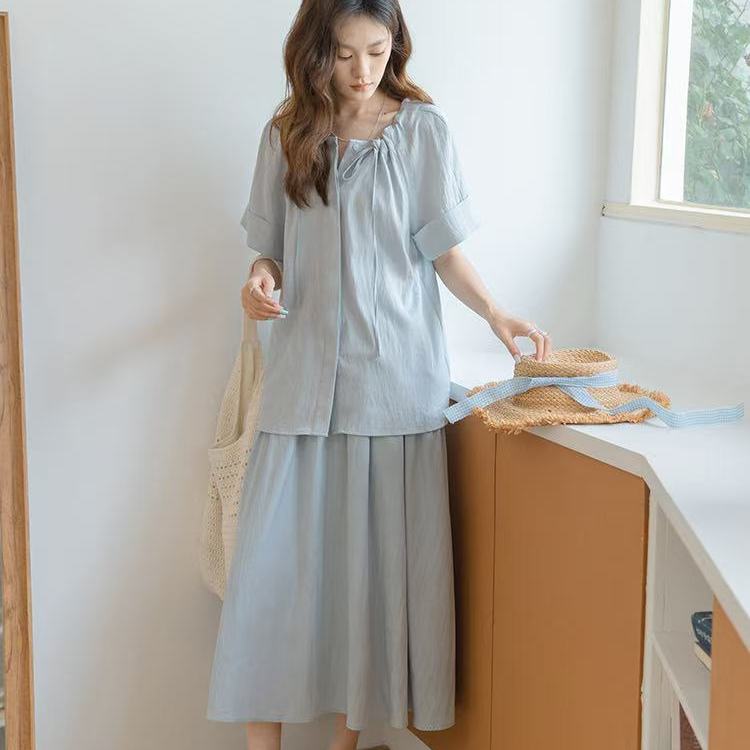 汉服法式抽褶短袖衬衫女2025夏季新款莱赛尔天丝优雅设计感衬衣潮