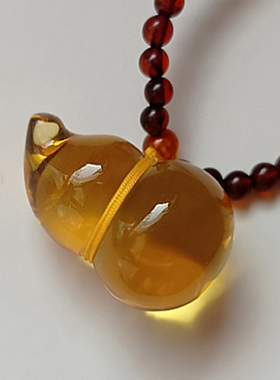 蜜蜡天然葫芦金珀项链复古吊坠