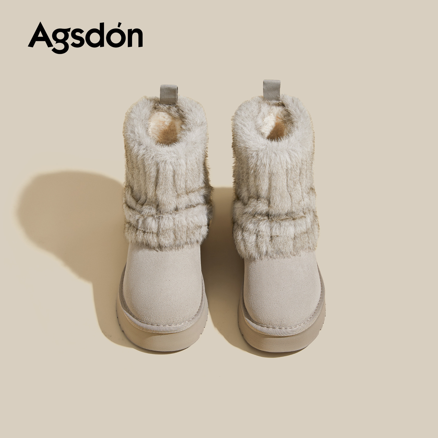 奥古狮登灰色雪地靴子女款冬季加绒厚底内增高毛毛棉鞋子冬鞋短靴