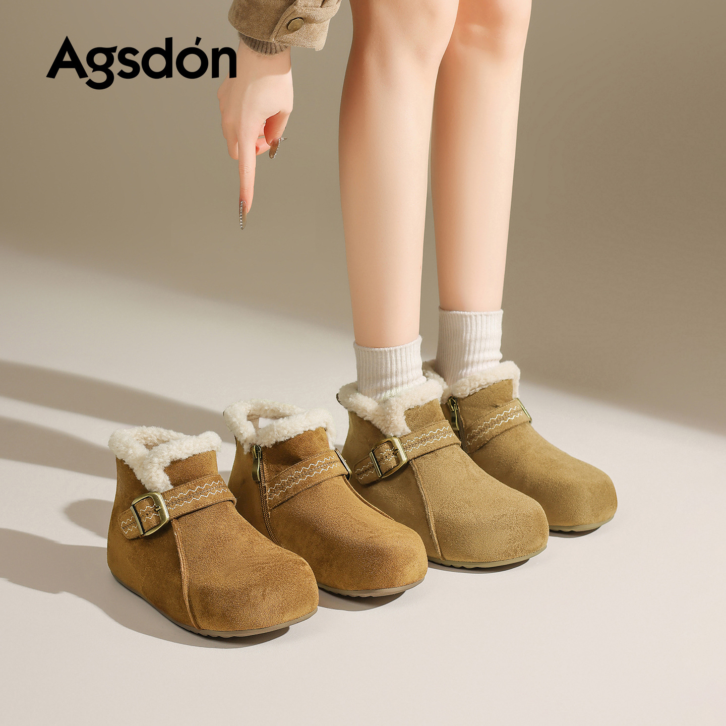 奥古狮登高帮加绒勃肯鞋女冬季厚底巨好看雪地靴子保暖毛毛棉鞋子