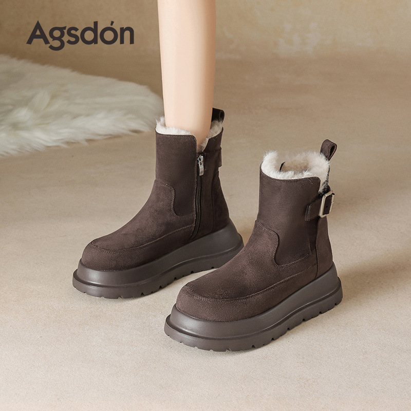 奥古狮登厚底雪地靴女款百搭时尚冬季加绒马丁靴短筒棉鞋复古靴子