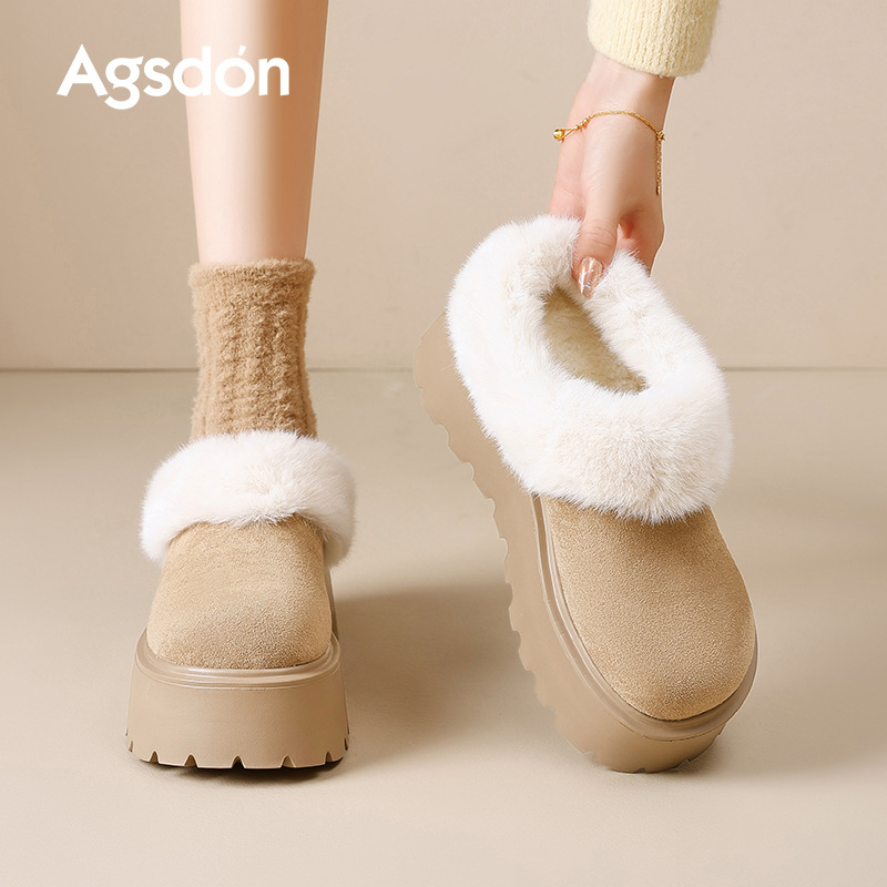 奥古狮登厚底雪地靴子女新款冬季加绒勃肯鞋低帮一脚蹬毛毛棉鞋子