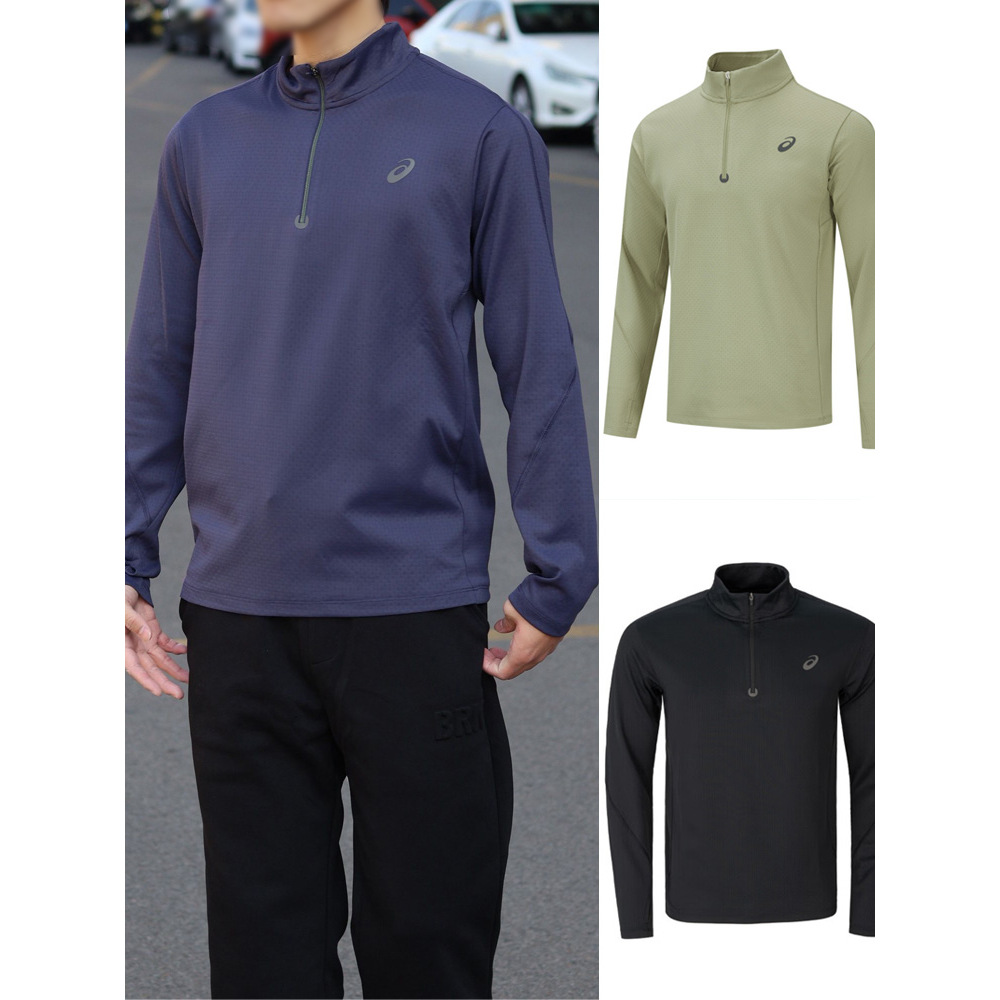 ASICS亚瑟士男式速干抗菌跑步长袖透气半开领运动T恤2011D324-001