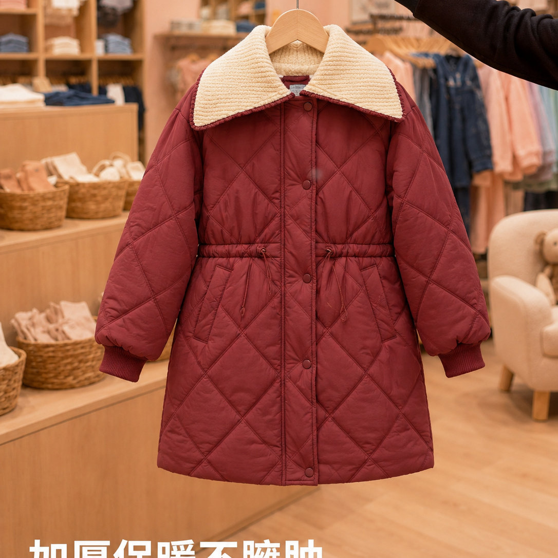 女童棉衣外套秋冬装中长款加厚保