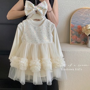 儿童超仙网纱公主裙女宝宝连衣裙 韩版 女童洋气连衣裙2025春季 新款