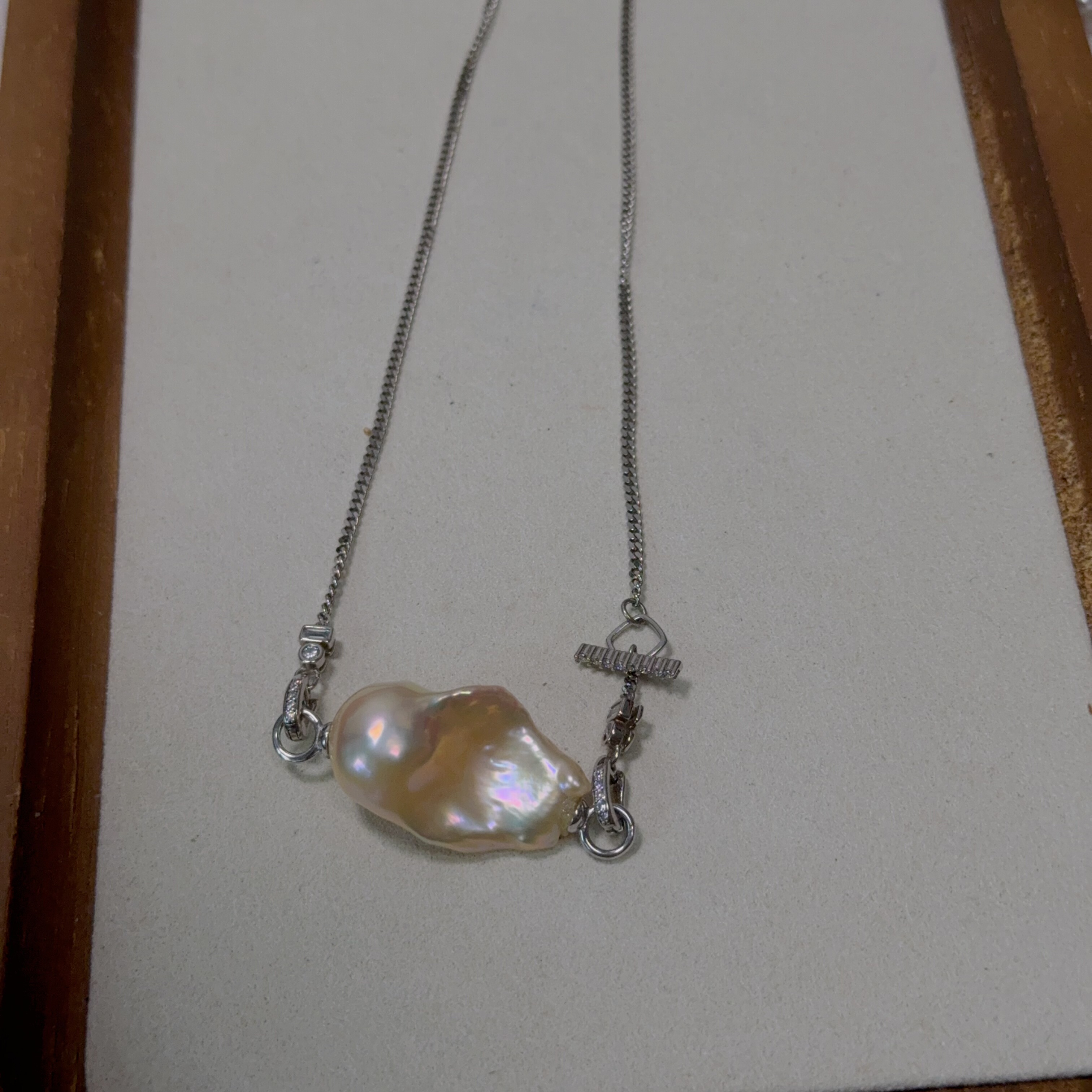 清仓特价天然金色炫彩巴洛克项链纯银古巴链