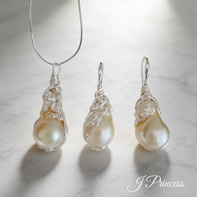 「干枯玫瑰系列」天然海水南洋金珠巴洛克珍珠耳环吊坠套装