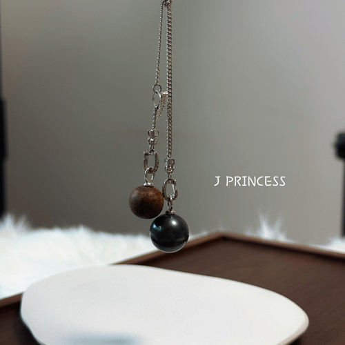 J PRINCESS·设计款双珠项链天然淡水珍珠沉香项链纯银长链锁骨链
