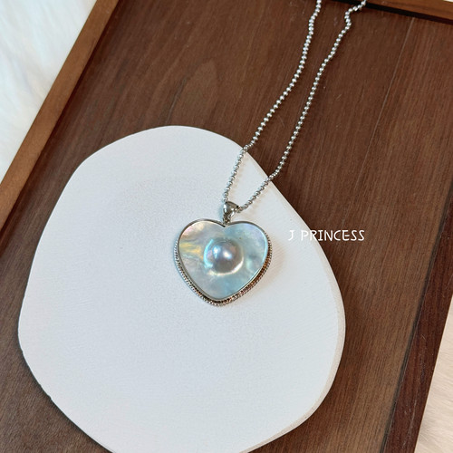 J PRINCESS·天然海水马贝吊坠银蓝色伴彩爱心马贝精工S925银36mm