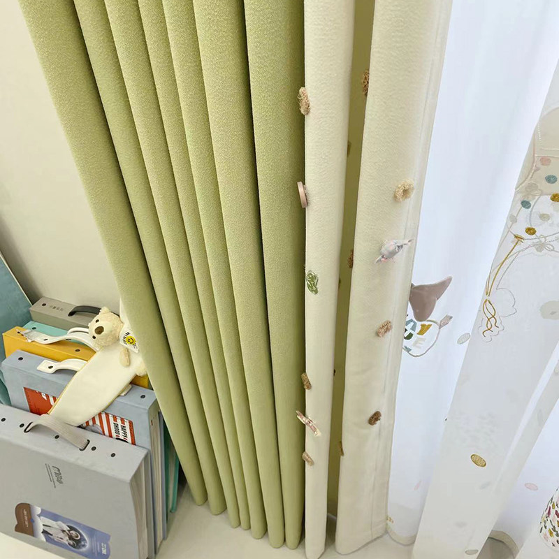 加厚棉麻清新款毛巾绣浮雕卧室女定制窗帘
