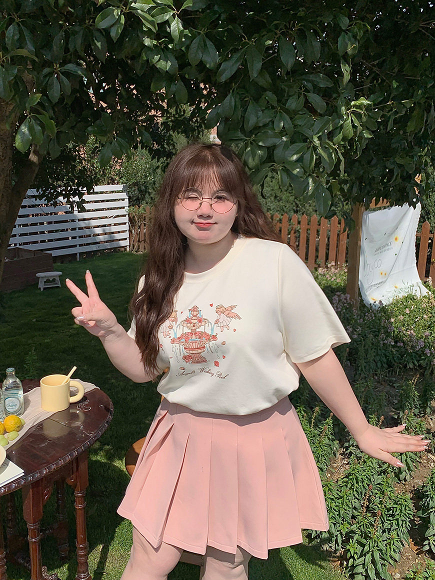 [2장 15 할인 3장 30 할인] 살찐 부분을 커버하는 탑 티셔츠에 홈메이드 프린트 패턴이 돋보이는 매콤한 라지 사이즈 여성 의류