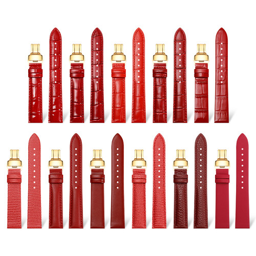 中国红手表带女款酒红色手表链女