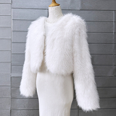 婚纱礼服搭配 秋冬女士白色简洁百搭小外套毛毛绒皮草开衫 披肩