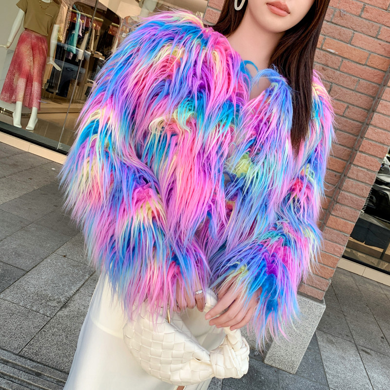 秋冬新款小众梦幻紫色毛毛皮草外套女仿滩羊毛长毛毛短款彩色,女装/女士精品,皮草,淘宝优惠券,粉丝福利购,淘宝优惠卷