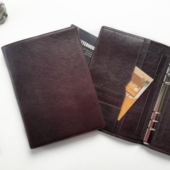 轻奢A5牛皮笔记本轻薄款 真皮商务办公记事6孔小环活页本手帐20孔