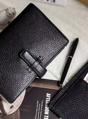 2025新品经久耐用头层牛皮手帐简洁二折A6紧凑鹿皮活页A7真皮本套