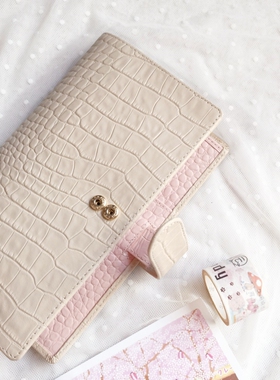 牛皮鳄鱼纹A6slim活页手帐 真皮紧凑型记事本笔记本weeks定页本皮