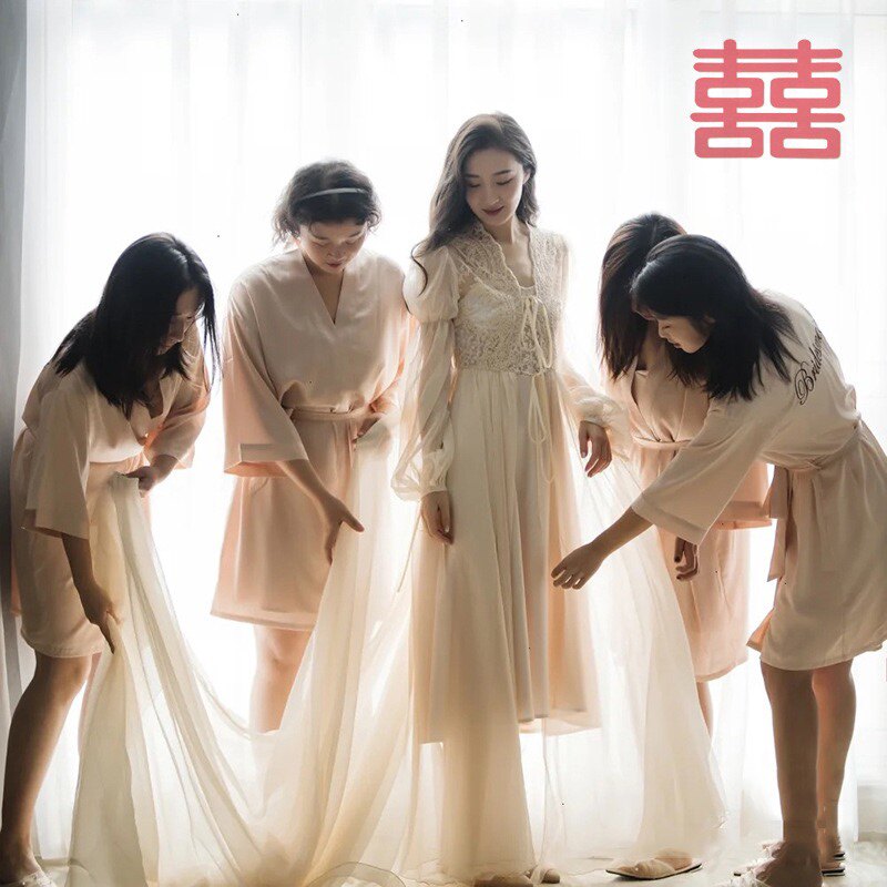 II. WEDDING GOWN BRIDE BRIDESMAID GROUP SISTERS ICE SILK WEDDING PAJAMAS NIGHTGOWN BATHROBE SUMMER THIN STYLE