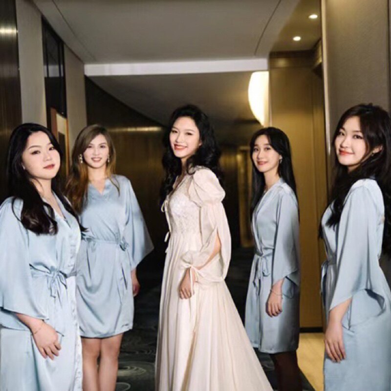 II. WEDDING GOWN BRIDE BRIDESMAID GROUP SISTERS ICE SILK WEDDING PAJAMAS NIGHTGOWN BATHROBE SUMMER THIN STYLE