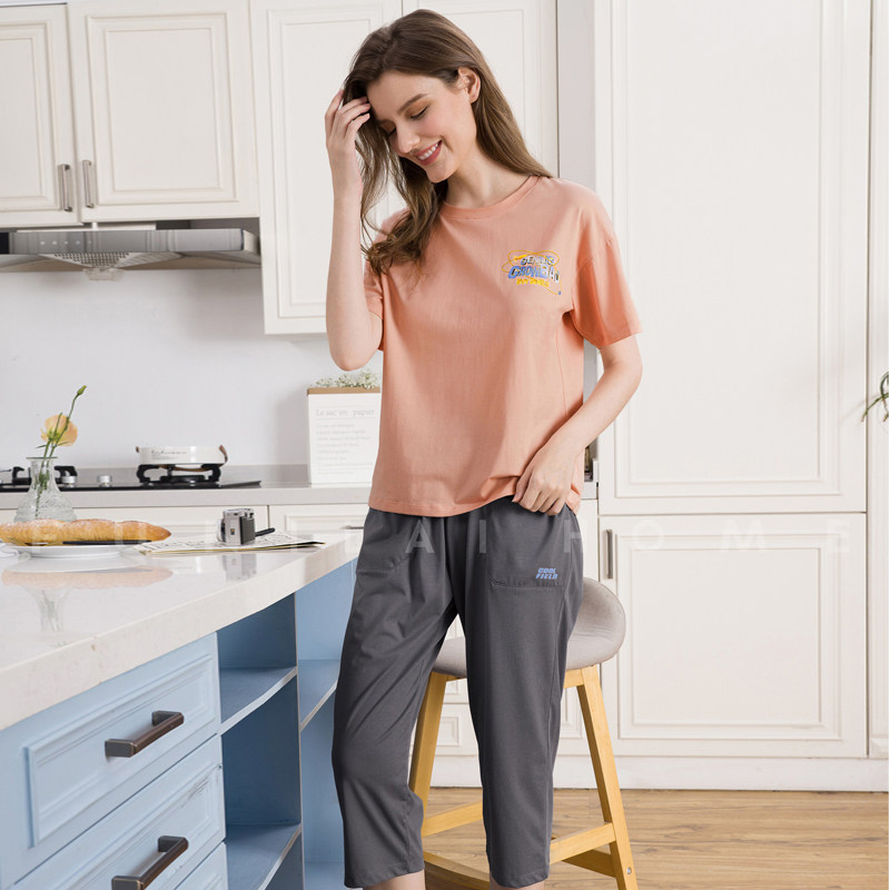 富妮来2022春夏女款套头短袖简约圆领薄款青年家居服睡衣f-a6870