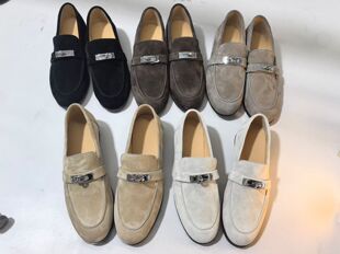 欧洲站女鞋2026春季新款真皮磨砂皮乐福鞋女一脚蹬乐福鞋搭扣单鞋