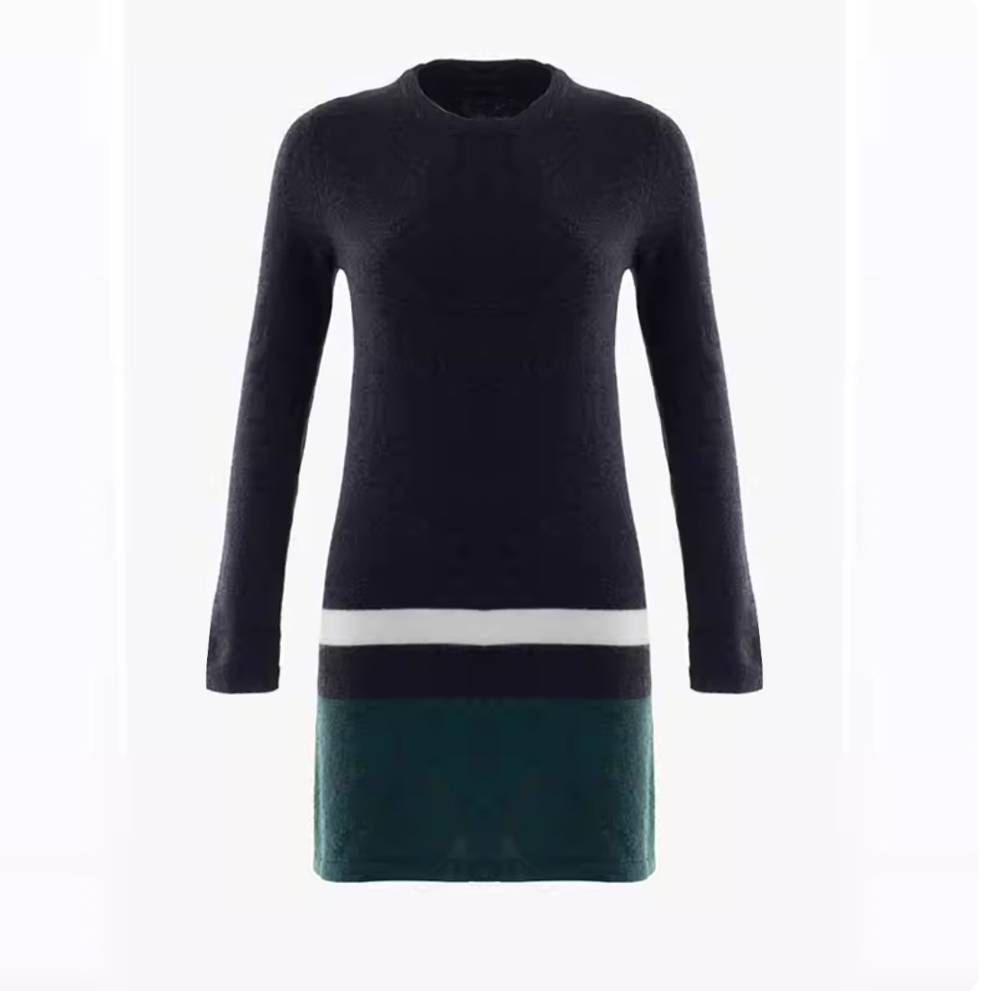 白领深灰羊绒圆领白条混一手套衫