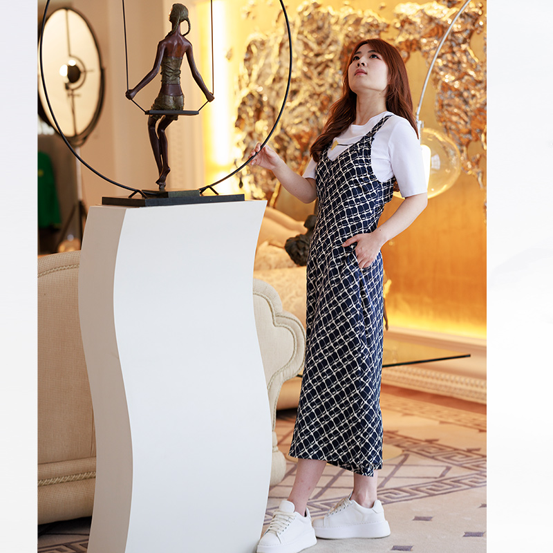 white collar白领女装方格真丝吊带无袖宽腿连身裤OL-TS23-LSK01