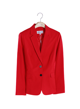 white collar女士红色厚棉西服领两粒扣长袖休闲外套MIAN21-606