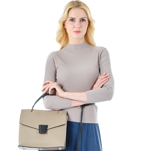 白领秋冬立领修身显瘦纯色百搭罗纹八分袖打底衫E-LUOWEN19-201