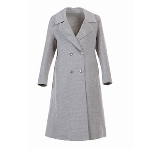 白领秋冬千鸟格羊毛双面西服领双排扣后腰袢长大衣OL-LOVM21-901