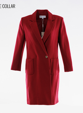 white collar暗红可裁剪西服领暗双排扣贴兜大外套AHKCAIJ19-811