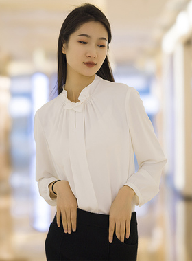 white collar白色前压花立领长袖衬衫OL-CHENSH0FA203