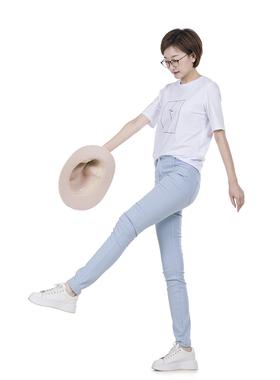 white collar2024春夏糖果彩色铅笔裤弹力小脚休闲牛仔裤JES0FK01