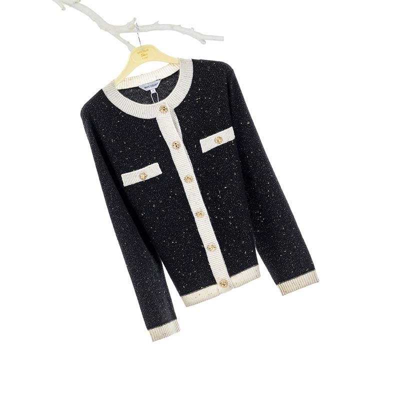 圆领小香风羊绒长袖开衫