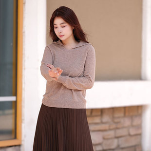 针织套衫 WOO05N202 collar白色混驼羊毛带帽长袖 white