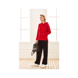 白领大红羊毛强缩绒带帽前筒兜长袖上衣YMRONG19-603