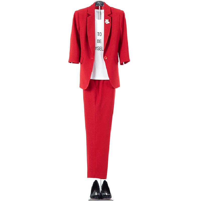 白领新款彩色亮丝九分袖西服领