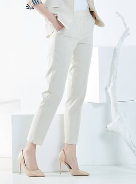 白领米色羊毛瘦腿开叉九分锥形裤 MISE21-1