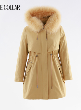 white collar狐毛帽边腰抽绳兔毛内胆中款派克服PKF22-920