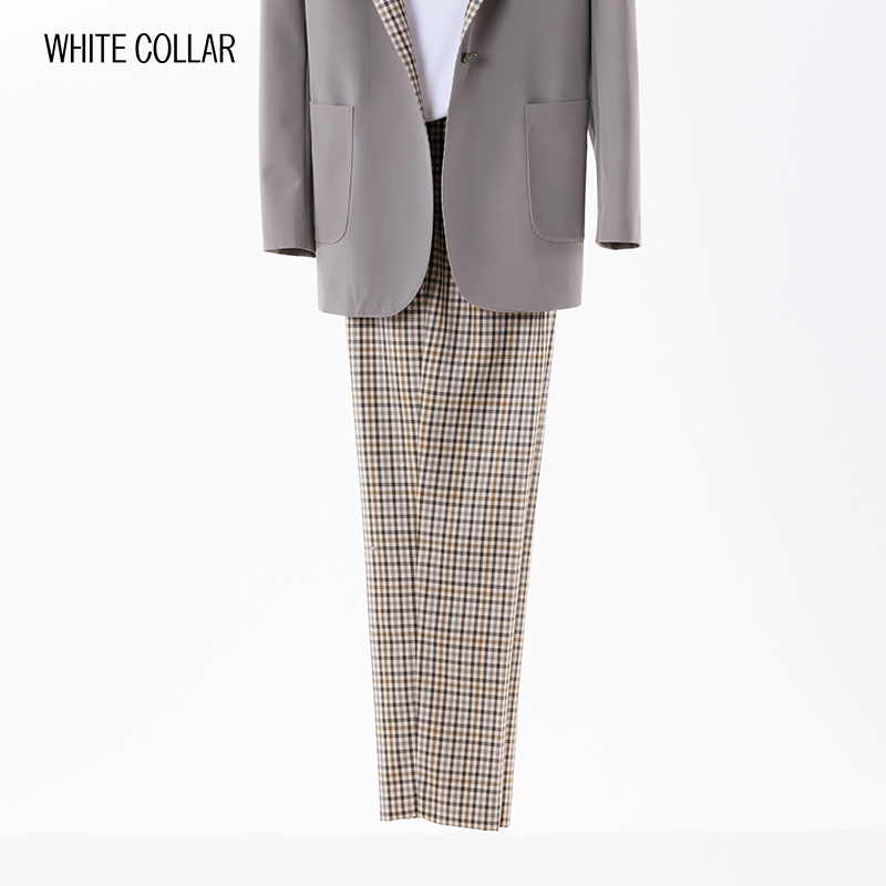 白领大绿格裤口开叉锥型长裤