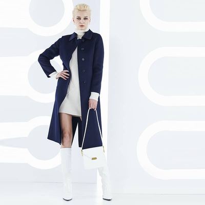 白领上青羊毛双面方领系带长大衣