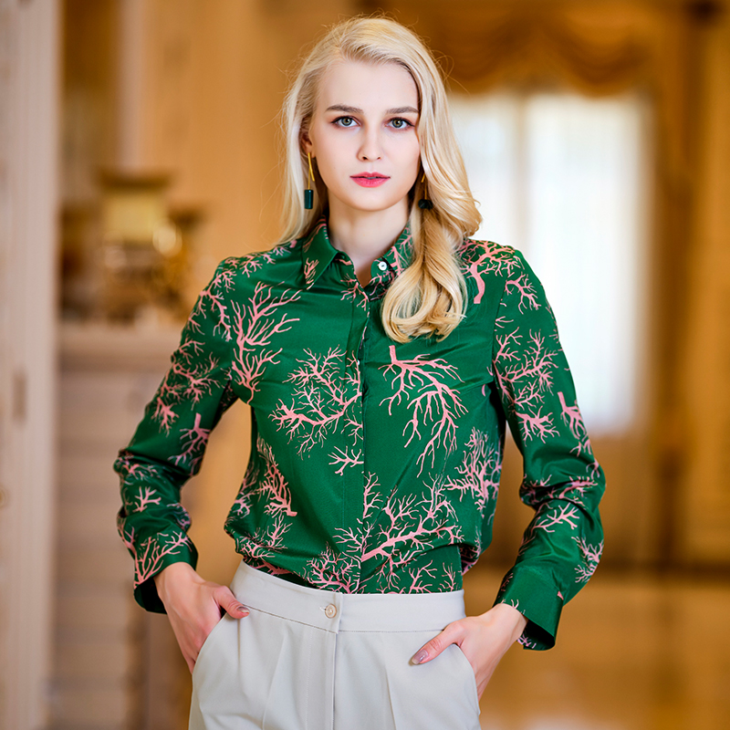 经典时尚印花真丝衬衫