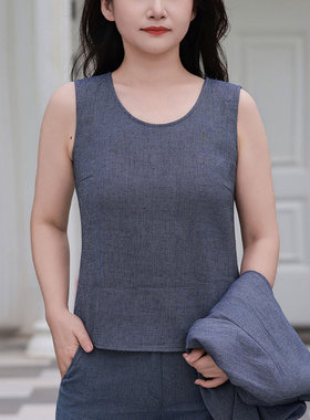 white collar蓝灰圆领无袖拱针背心LHHUNM05A001