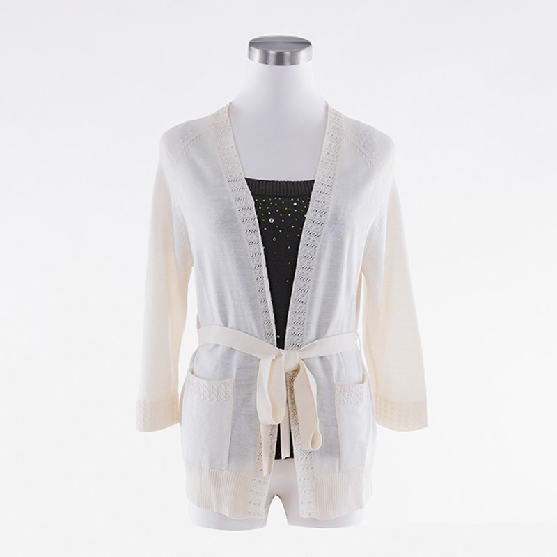 白领女装领绞花罗纹中袖烫钻针织开衫 shp2218a