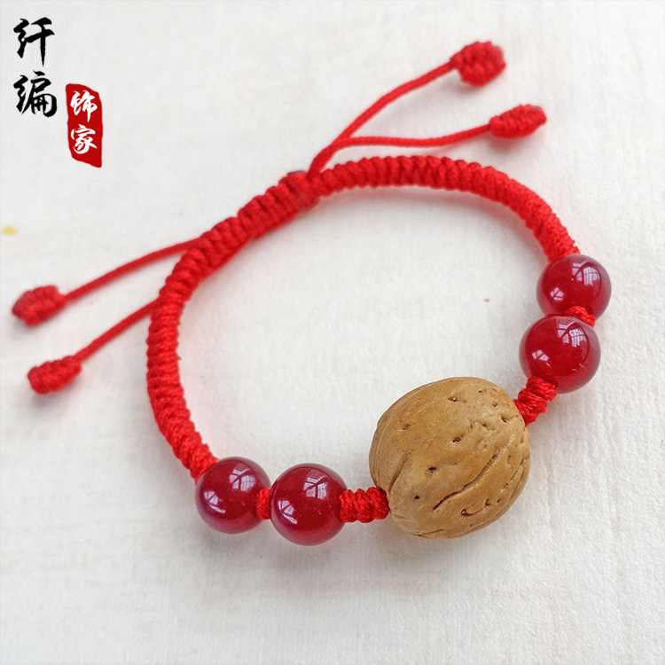桃核红玛瑙孕妇成人情侣附身符儿童男女宝宝婴儿大人脚链核桃手链