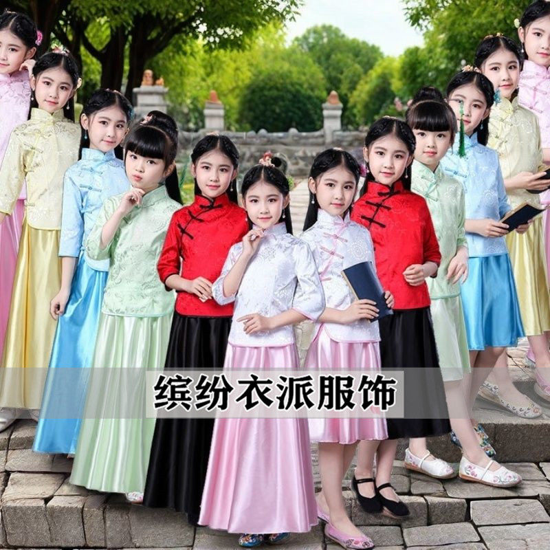 儿童琵琶二胡古筝民乐舞蹈演出服改良旗袍裙装女民国风毕业照班服